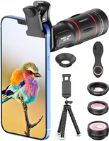 APEXEL Camera Lens Kit 18x Monocular Telescope, 0,63x Weitwinkel, 15x Makroobjektiv, 198 ° Fisheye-Objektiv, Flexibles Kamerastativ für iPhone, Samsung und die meisten Smartphones Black